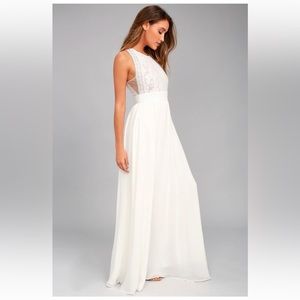 Lulus Forever And Always White Lace Maxi Dress